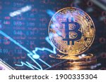 Gold bitcoin with stock graph for background, Gold Bitcoin Cryptocurrency Coins. Stock Market Concept, digital money and stock business.
