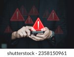 Emergency warning alert alarm on Smartphone, Data network protection, Virus alarm with people using application on smartphone.