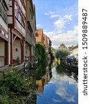 Small photo of Ulm, Germany - July 20, 2019: Fisherman's Quarter - Greenhorn Germany. Here is characterized by many old half-timbered houses surrounded by the river Blau like a little Venice in Ulm City in Germany.