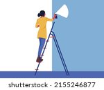 character on a ladder painting... | Shutterstock .eps vector #2155246877