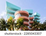 Striking green and orange art deco building, Miami Beach, Florida, USA