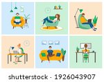 people working at home ... | Shutterstock .eps vector #1926043907