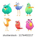 Cartoon Funny Birds. Faces Of...