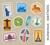 travel stickers set with... | Shutterstock .eps vector #666576031