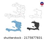 4 style of Haiti map vector illustration have all province and mark the capital city of Haiti. By thin black outline simplicity style and dark shadow style. Isolated on white background.