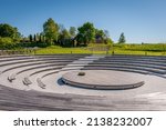 Panoramic view of the round open stage for a performance in the park.Vallimagi Open Air Centre,  Rakvere. Estonia.