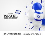 Vector Illustration of Independence Day of Israel. Background with balloons, flags, confetti,

