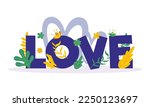 Floral Love Text Vector...