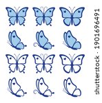 collection of blue butterflies... | Shutterstock . vector #1901696491