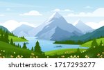 cartoon flat panorama of spring ... | Shutterstock .eps vector #1717293277