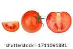 Set of red tomatoes on a white...