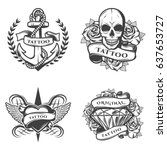 vintage tattoo studio emblems... | Shutterstock .eps vector #637653727