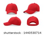 Red baseball cap in four different angles views. Mock up.