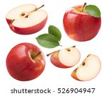 Red apple whole pieces set isolated on white background as package design element