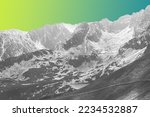 Abstract beautiful view of the black white Tatra Mountains landscape. View of the mountains from the top. High mountain landscape.