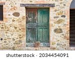 A Rustic Wooden Green Door In A ...