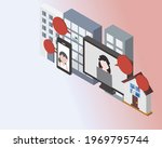 hybrid workplace with employees ... | Shutterstock .eps vector #1969795744