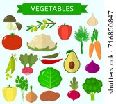 vector vegetables icons set in... | Shutterstock .eps vector #716850847