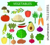  vegetables icons set in... | Shutterstock . vector #751115551
