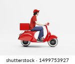 Delivery Man With Red Scooter. 