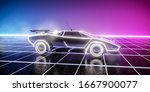 futuristic car with neon... | Shutterstock . vector #1667900077