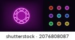 outline neon poker chip icon.... | Shutterstock .eps vector #2076808087