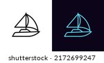 Outline Sail Yacht Icon  With...