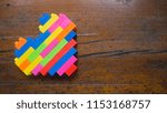Small photo of Rainbow heart block toy. Currently put on through wood