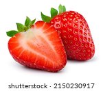 Small photo of Strawberries isolated.A Strawberry whole and half on white background. Perfect retouched side view berry. Full depth of field.