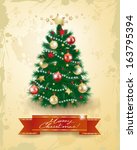 christmas tree on vintage... | Shutterstock .eps vector #163795394