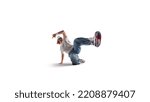 Small photo of Street dancer girl dance breakdance isolated on white