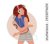 young woman with headphones... | Shutterstock .eps vector #1923074654