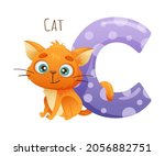 C Letter And Cute Cat Animal....