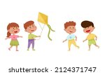 friendly little kids flying... | Shutterstock .eps vector #2124371747