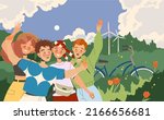 group of happy man and woman on ... | Shutterstock .eps vector #2166656681