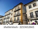 Small photo of Evora, Portugal; Feb 28 2016: Buildings at Giraldo Square (Praca do Giraldo) in Evora, World Heritage City by Unesco, Portugal