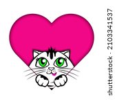 valentine cat with heart  cute... | Shutterstock .eps vector #2103341537