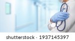 Small photo of Stethoscope Doctor, Doctor in hospital. Healthcare and medicine concept. Outbreaking Coronavirus COVID-19. insinuate that it's time for a check up in clinic banner panoramic crop for copy space.