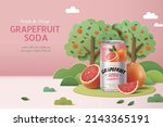 grapefruit soda banner ad. 3d... | Shutterstock .eps vector #2143365191