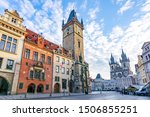 City Hall tower with Astronomical clock and Old town square, Prague, Czech Republic