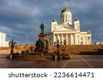 Small photo of Helsinki cathedral and tzar Alexander II monument on Senate square, Finland