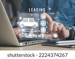 Small photo of Businessman using a computer to document Leasing business concept with icons about contract agreement between lessee. professional businessman
