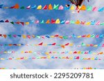 Salvador, Bahia, Brazil - June 16, 2022: Colorful flags for party decoration. Vivid and beautiful colors