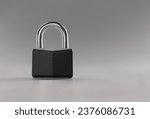 Close-up of solid metal locked padlock, thing to protect home or apartment with, protection from break in. Safety, security, padlock concept. Copy space