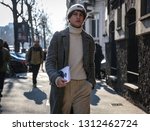 Small photo of PARIS, France- February 28 2018: Giovanni Dario Laudicina on the street during the Paris Fashion Week.