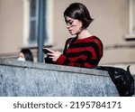 Small photo of MILAN, Italy- March 1 2021: Clea Beuret on the street in Milan.