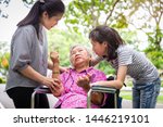 Small photo of Sick senior grandmother with epileptic seizures in outdoor,elderly patient convulsions suffering from illness with epilepsy during seizure attack,asian daughter,granddaughter cry,family care concept