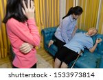 Small photo of Sick senior with epileptic seizures at home,female patient suffer from seizures,illness with epilepsy during seizure attack,asian daughter help,care of elderly mother,concept of brain,nervous system