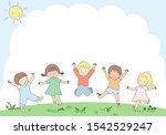 happy kids jumping together.... | Shutterstock .eps vector #1542529247