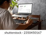 Small photo of Accountant Using E Invoice Software At Computer In Office. Online digital e-invoicing and statement software. Financial accounting concepts, online taxes and billing, electronic management invoices.